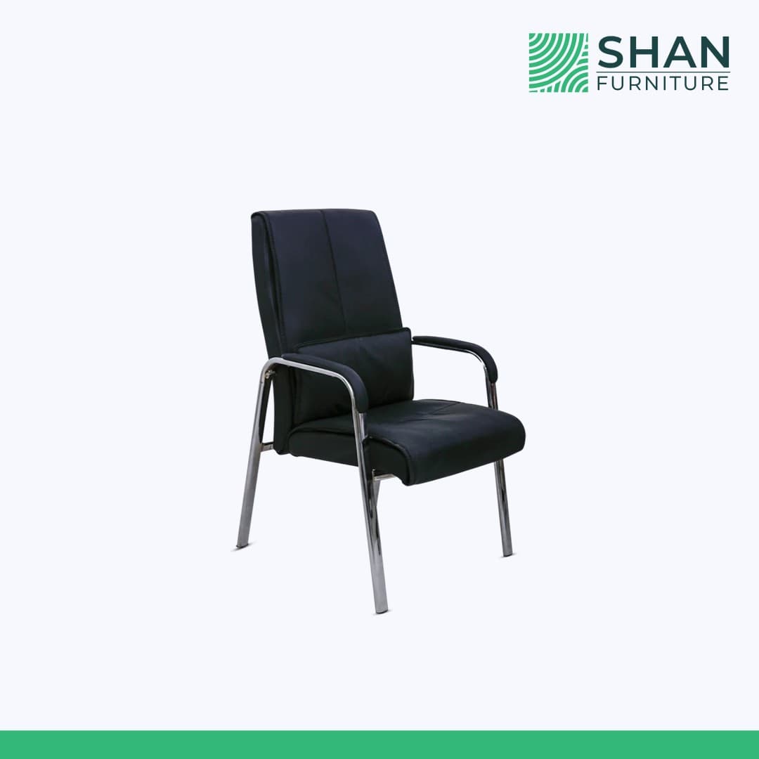 Black Leatherette Visitor Chair with Lumbar Pad