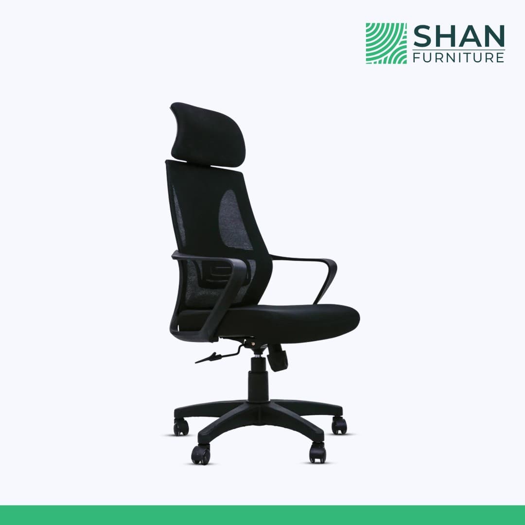Black Mesh Executive Chair with Curved Headrest