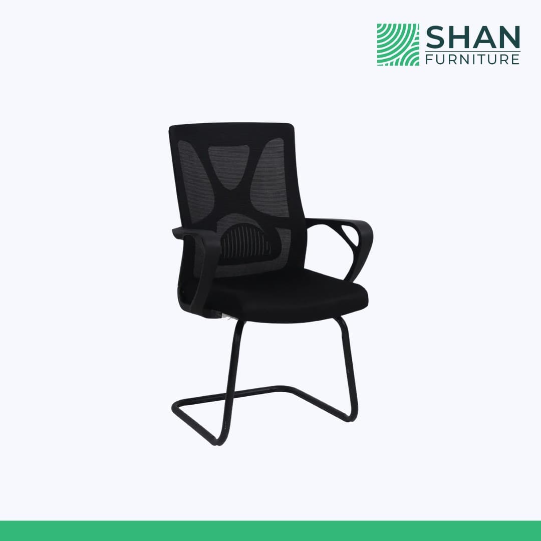 Black Mesh Visitor Chair with Lumbar Support Cutout