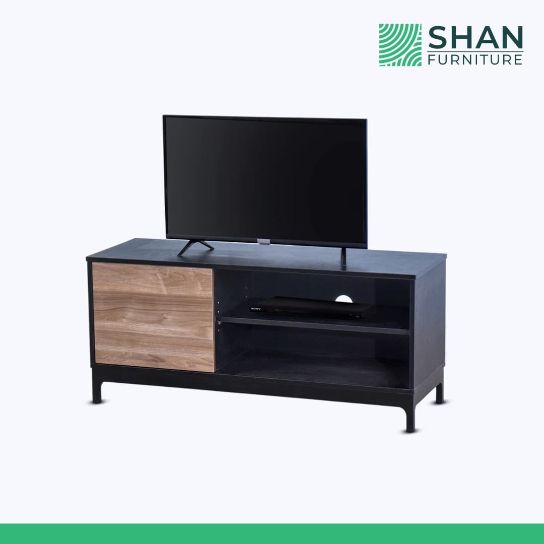 Black TV Console with Wood Door
