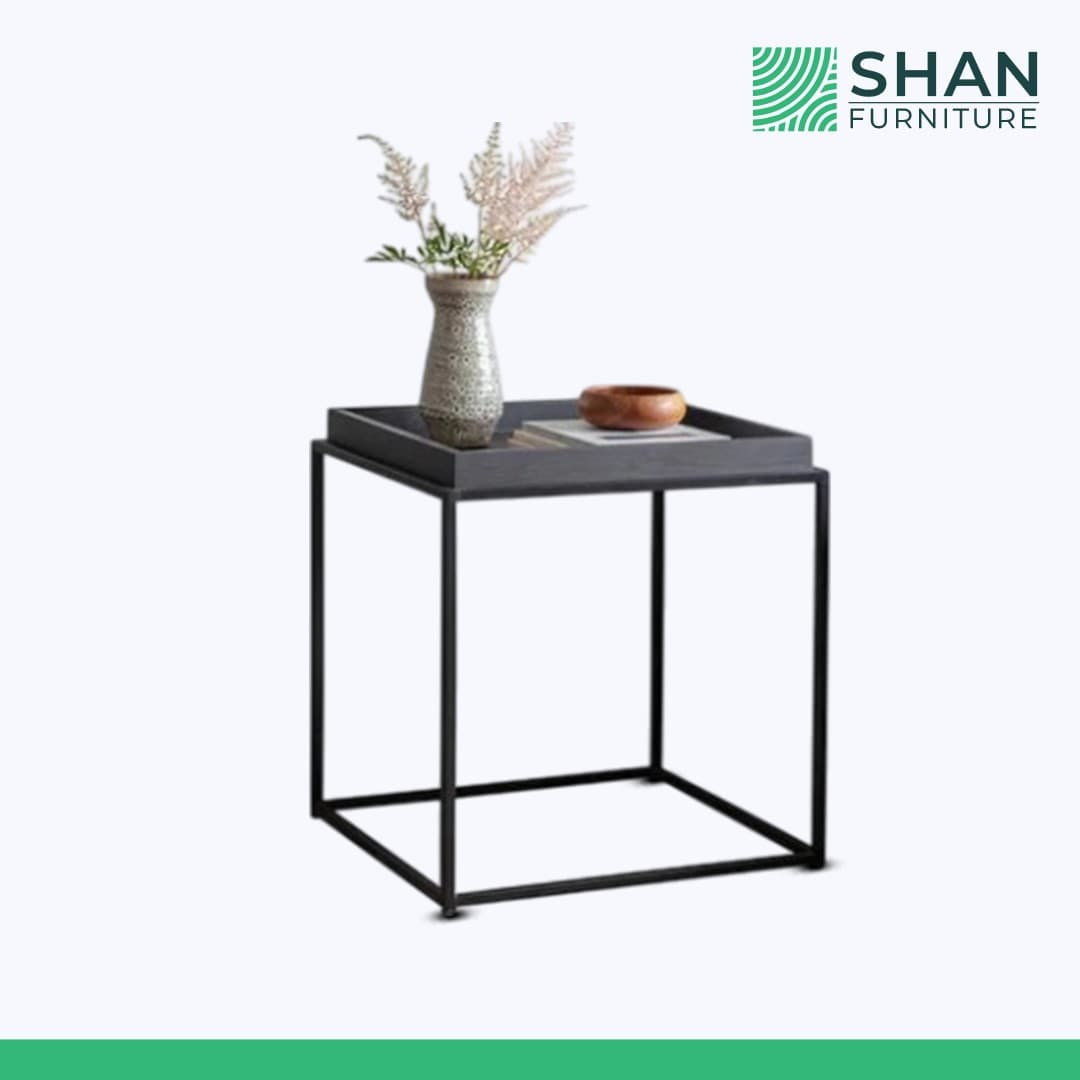 Square charcoal tray-top side table