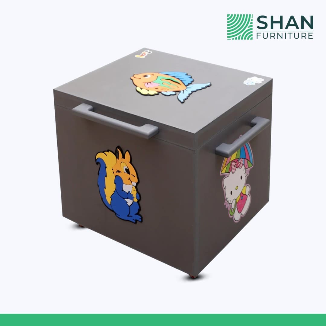 Grey Kids Toy Chest with Cartoon Decals