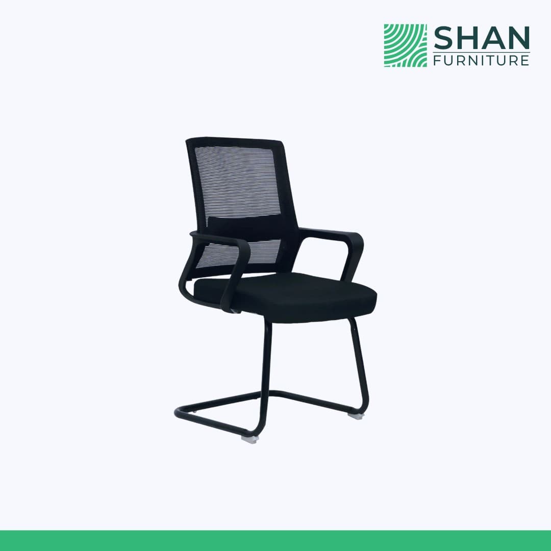 Black Mesh Visitor Chair with Fixed Arms