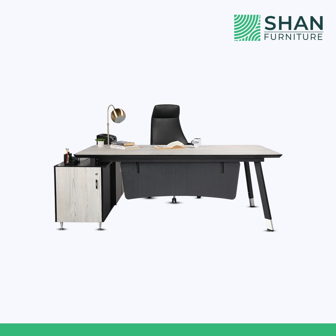 L-Shaped Executive Desk with Angled Legs