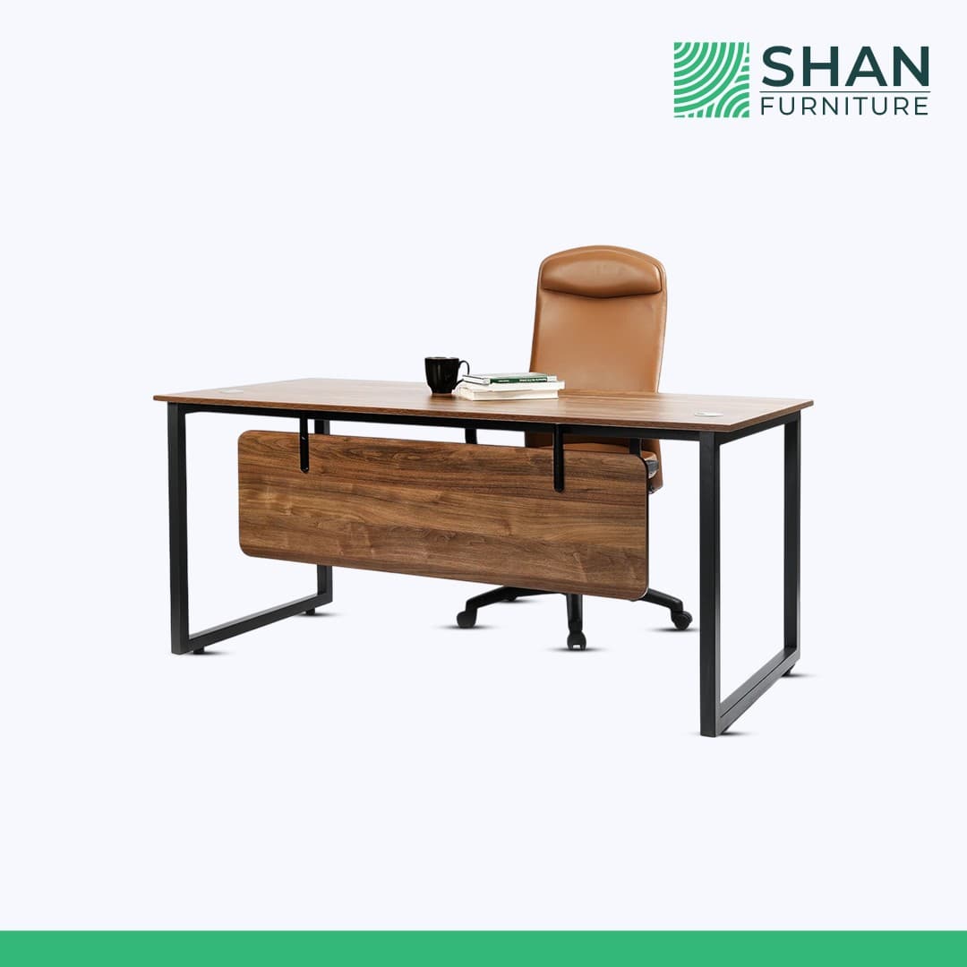 Walnut Desk with Black Box-Frame Legs