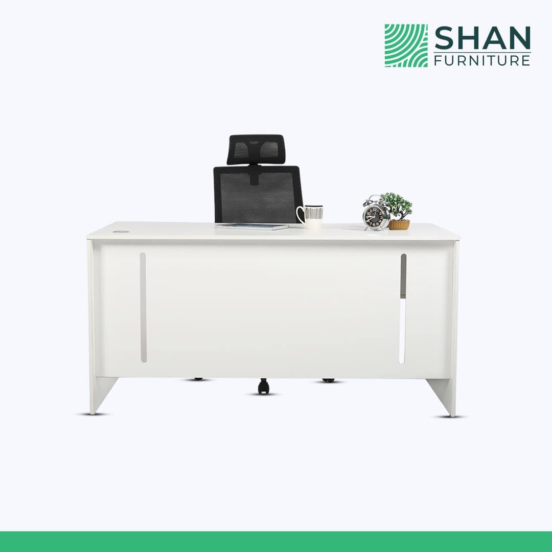 White Executive Desk with Olive Accent