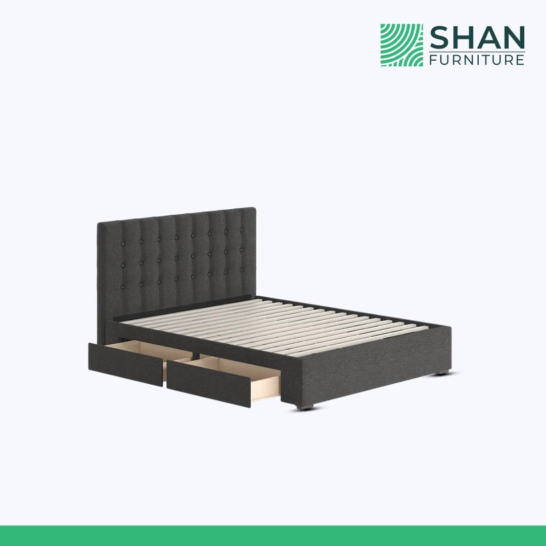 Charcoal Button-Tufted Storage Bed